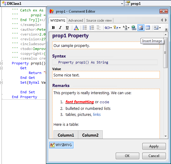 Example of VSdocman Comment Editor Example of VSdocman Comment Editor