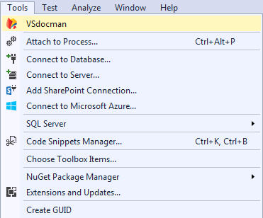 VSdocman has its item in Tools menu.